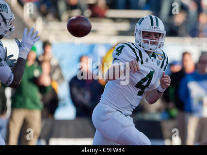 Dec. 17, 2011 - Boise, Idaho, United States of America - 17 December 2011: Ohio quarterback Tyler Tettleton (4) pitches the ball back to his running back during first half action of the Famous Idaho Potato Bowl in Boise Idaho. The Utah State Aggies led the Ohio Bobcats 9-7 at the half. (Credit Image Stock Photo