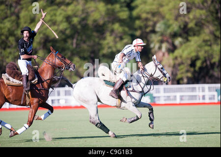 Grand Final of 70th Argentina Pato Open. Pato, also known as Horseball is Argentina national sport.  La Guarida team (16 points) versus Los Mochitos (14). Dec 18, 2011 in Buenos Aires, Argentina Stock Photo