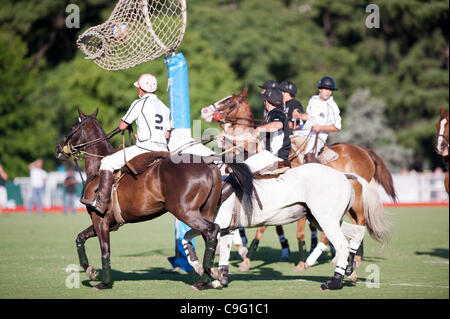 Grand Final of 70th Argentina Pato Open. Pato, also known as Horseball is Argentina national sport.  La Guarida team (16 points) versus Los Mochitos (14). Dec 18, 2011 in Buenos Aires, Argentina Stock Photo