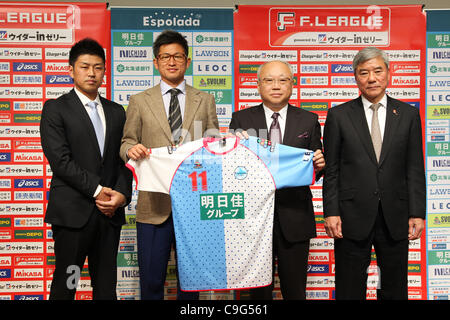 Kazuyoshi Miura, DECEMBER 16, 2011 - Futsal : Yokohama FC's Kazuyoshi Miura announces playing for Espolada Hokkaido in the F-League match being held on January 15 during the press conference at JFA House in Tokyo, Japan. (Photo by Kenzaburo Matsuoka/AFLO)<br>(L to R)   Takahiko Onodera, Kazuyoshi Mi Stock Photo