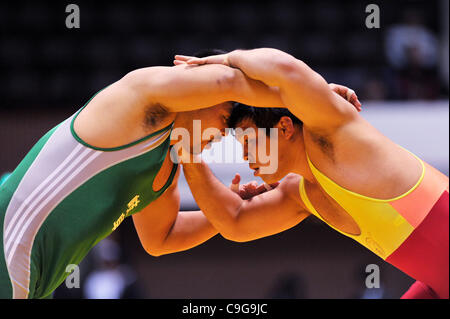 (L to R) Takahiro Shimonaka, Takao Isokawa,  DECEMBER 21, 2011 - Wrestling : All Japan Wrestling Championship Men's Free Style -96kg Final at 2nd Yoyogi Gymnasium, Tokyo, Japan. (Photo by Jun Tsukida/AFLO SPORT) [0003] Stock Photo