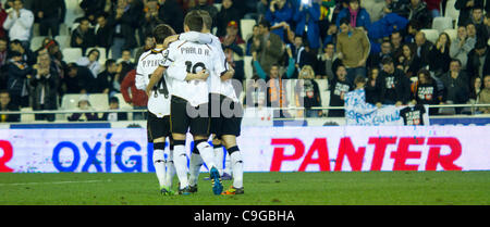 22/12//2011. Valencia, Spain  Copa del Rey, Football - Spain - Valencia CF vs. Cadiz CF - 16th finals ---------  Valencia CF  players celebrating first goal Stock Photo