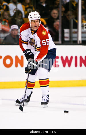 Dec. 23, 2011 - Boston, Massachusetts, U.S - Florida Panthers defenseman Ed Jovanovski (55) passes the puck during the second period of the game against the Boston Bruins at the TD Garden in Boston, Massachusetts.   Bruins beat Panthers 8 - 0. (Credit Image: © Mark Box/Southcreek/ZUMAPRESS.com) Stock Photo