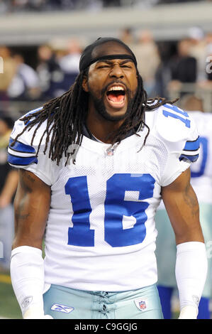 Dallas Cowboys' wide receiver Jesse Holley (16) reacts on the bench after  scoring on an 82-yard punt-return for the winning score against the  Minnesota Vikings during the second half of a NFL