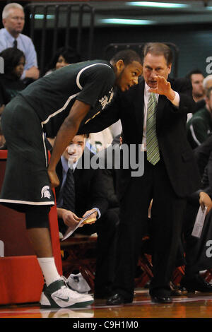 Dec. 31, 2011 - Lincoln, Nebraska, U.S - Michigan State head coach Tom Izzo gives instructions to Michigan State center Adreian Payne (5) as Michigan State defeated Nebraska 68-55 in a game played at the Bob Devaney Sports Center in Lincoln, Nebraska. (Credit Image: © Steven Branscombe/Southcreek/ZU Stock Photo