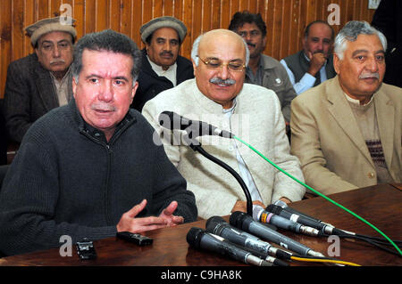 Awami National Party (ANP) leader, Afrasyab Khattak addresses press conference at Peshawar press club on Wednesday, January 04, 2012. Khyber-Pakhtoonkhawa Information Minister Stock Photo