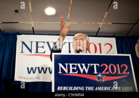 Manchester, NH, Unites States - 1/8/12 -   Former Speaker of the House Newt Gingrich speaks during a campaign stop in Manchester, NH January 8, 2012, as he campaigns for the Republican nomination for President prior to the New Hampshire Primary.     (Photo by Gordon M. Grant) Stock Photo
