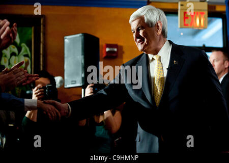 Manchester, NH, Unites States - 1/8/12 -   Former Speaker of the House Newt Gingrich, arrives at a campaign stop in Manchester, NH January 8, 2012, as he campaigns for the Republican nomination for President prior to the New Hampshire Primary.     (Photo by Gordon M. Grant) Stock Photo