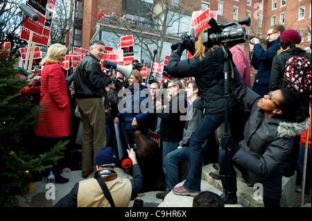 Jan. 9, 2012 - Concord, New Hampshire, UNITED STATES OF AMERICA - Republican Presidential candidate, former Utah Gov. Jon Huntsman,  and his wife Mary Kaye greet supporters and speak to the media during a campaign stop at Eagle Square in Concord, New Hampshire. Stock Photo