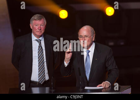 (L-R) Sir Alex Ferguson, Joseph Blatter, JANUARY 9, 2012 - Football / Soccer : FIFA Ballon d'Or 2011 Gala at Kongresshaus in Zurich, Switzerland. (Photo by Maurizio Borsari/AFLO) [0855] Stock Photo