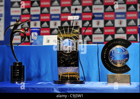 General view of the trophies, JANUARY 11, 2012 - Football / Soccer : General view of the trophies during a press conference at JFA House in Tokyo, Japan. Homare Sawa was awarded the FIFA Women's World Player of the Year, Norio Sasaki was awarded the FIFA World Coach Women's Football of the Year and  Stock Photo