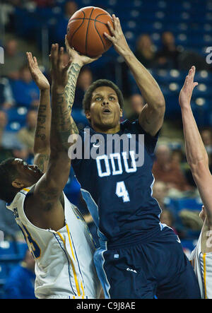 Jan. 11, 2012 - Newark, Delaware, United States of America - 01/11/12 Newark DE: Old Dominion Freshman Guard #4 Dimitri Batten shots the ball in traffic during a Colonial Athletic Association conference Basketball Game at Delaware Wed, Jan. 11, 2012 at the Bob Carpenter Center in Newark Delaware. (C Stock Photo