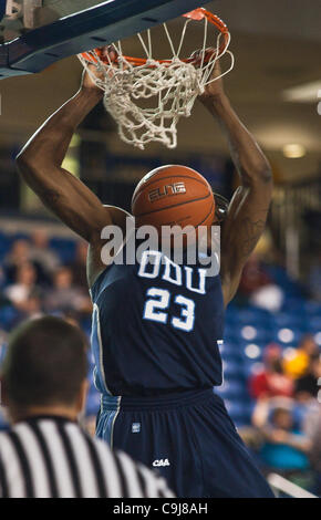 Jan. 11, 2012 - Newark, Delaware, United States of America - 01/11/12 Newark DE: Old Dominion Freshman Forward Richard Ross #23 dunks the ball in the second half of  a Colonial Athletic Association conference Basketball Game at Delaware Wed, Jan. 11, 2012 at the Bob Carpenter Center in Newark Delawa Stock Photo