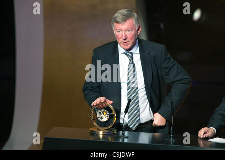 Sir Alex Ferguson, JANUARY 9, 2012 - Football / Soccer : Sir Alex Ferguson makes a speech with the FIFA Presidential Award trophy during the FIFA Ballon d'Or 2011 Gala at Kongresshaus in Zurich, Switzerland. (Photo by Enrico Calderoni/AFLO SPORT) [0391] Stock Photo