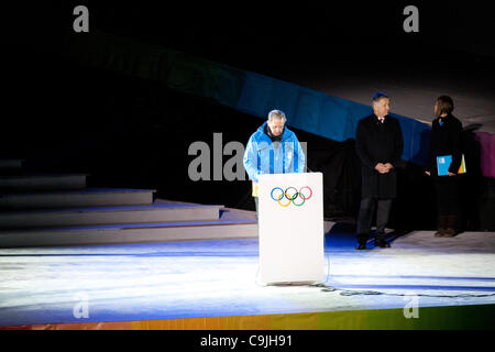 Jan. 13, 2012 - Innsbruck, Austria - IOC (International Olympic Committee) president Jacques Rogge speaks at the opening ceremony  during the 1st Youth Olympic Winter Games (Credit Image: © Marcello Farina/Southcreek/ZUMAPRESS.com) Stock Photo