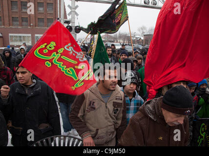 Dearborn, Michigan - Shia Muslims marched through the streets of Dearborn to commemorate Arba'een, a holiday marking the martyrdom of Muhammad's grandson, Hussein ibn Ali, in the Battle of Karbala in 680 CE. Stock Photo