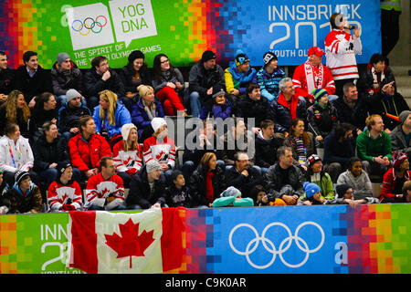 Jan. 15, 2012 - Innsbruck, Austria - Canada supporters during  preliminary match USA vs CANADA event of the Winter Youth Olympic Games (YOG) 2012. Canada won 5 to 1 (Credit Image: © Marcello Farina/Southcreek/ZUMAPRESS.com) Stock Photo