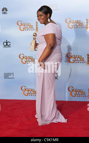 Actress Octavia Spencer poses in the press room at the 69th Annual Golden Globe Awards held at the Beverly Hilton Hotel on January 15, 2012 in Beverly Hills, California. Stock Photo