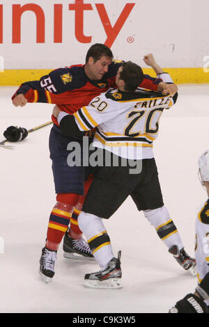 Jan. 16, 2012 - Sunrise, Florida, United States of America - Florida Panthers defenseman Ed Jovanovski (55) fights Boston Bruins left wing Daniel Paille (20) during the first period between the Boston Bruins and Florida Panthers at the Bank Atlantic Center in Sunrise, FL. (Credit Image: © Ben Hicks/ Stock Photo