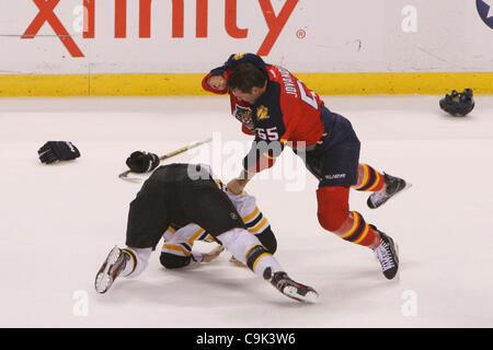 Jan. 16, 2012 - Sunrise, Florida, United States of America - Florida Panthers defenseman Ed Jovanovski (55) fights Boston Bruins left wing Daniel Paille (20) during the first period between the Boston Bruins and Florida Panthers at the Bank Atlantic Center in Sunrise, FL. (Credit Image: © Ben Hicks/ Stock Photo