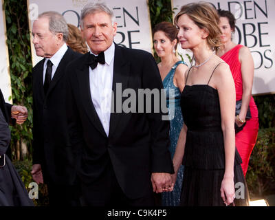 Harrison Ford and Calista Flockhart arrive to the 69th Annual Golden Globe Awards at the Beverly Hilton Hotel in Beverly Hills, California on Sunday, January 15, 2012. Stock Photo