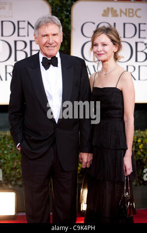 Harrison Ford and Calista Flockhart arrive to the 69th Annual Golden Globe Awards at the Beverly Hilton Hotel in Beverly Hills, California on Sunday, January 15, 2012. Stock Photo