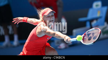 Caroline Wozniacki playing Anna Tatishvili at the Australian Open ...