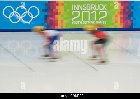 Jan. 18, 2012 - Innsbruck, Austria - Skaters race during women's 1000m short track speed skating event at the Winter Youth Olympic Games (YOG) 2012. (Credit Image: © Marcello Farina/Southcreek/ZUMAPRESS.com) Stock Photo