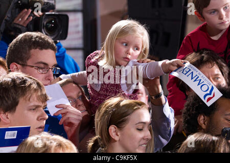 Child holds a Romney bumper sticker at Republican presidential nominee candidate Mitt Romney's campaign stop in Rock Hill SC Stock Photo