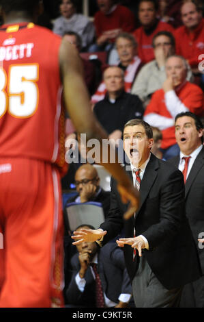 Jan. 21, 2012 - Philadelphia, Pennsylvania, U.S - Maryland Terrapins head coach Mark Turgeon reacts the play of his team. In a game being played at The Palestra in Philadelphia, Pennsylvania. Temple defeats Maryland by a score of 73-60. (Credit Image: © Mike McAtee/Southcreek/ZUMAPRESS.com) Stock Photo