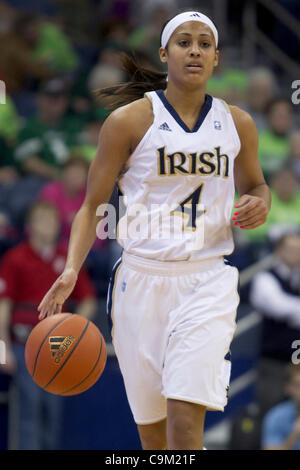 Jan. 21, 2012 - South Bend, Indiana, U.S - Notre Dame guard Skylar Diggins (#4) dribbles the ball up court in first half action of NCAA Women's basketball game between Villanova and Notre Dame.  The Notre Dame Fighting Irish defeated the Villanova Wildcats 76-43 in game at Purcell Pavilion at the Jo Stock Photo