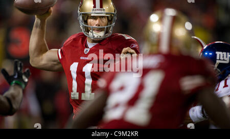 Jan. 22, 2012 - San Francisco, CA, USA - San Francisco 49ers quarterback Alex Smith (11) passes in the 3rd quarter of the NFC championship game at Candlestick Park in San Francisco, CA in January 22, 2012. (Credit Image: Â© Sacramento Bee/ZUMAPRESS.com) Stock Photo