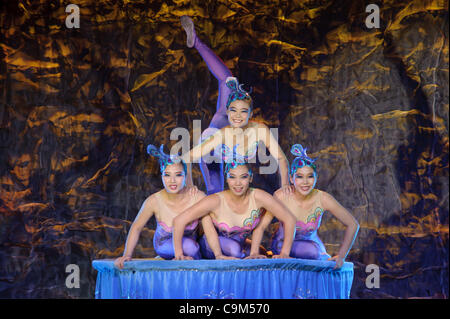 LINCOLN, CA - January 20: The Chinese Acrobats Of Hebei perform at Thunder valley Casino in Lincoln, California on January 20, 2012 Stock Photo