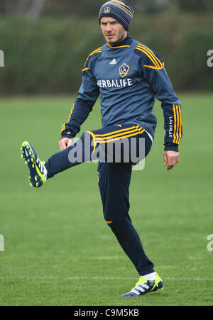 DAVID BECKHAM DAVID BECKHAM'S FIRST DAY BACK AT LA GALAXY TRAINING CARSON LOS ANGELES CALIFORNIA USA 23 January 2012 Stock Photo