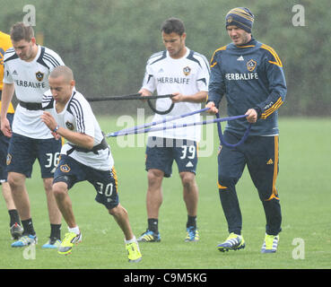 DAVID BECKHAM DAVID BECKHAM'S FIRST DAY BACK AT LA GALAXY TRAINING CARSON LOS ANGELES CALIFORNIA USA 23 January 2012 Stock Photo