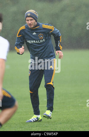 DAVID BECKHAM DAVID BECKHAM'S FIRST DAY BACK AT LA GALAXY TRAINING CARSON LOS ANGELES CALIFORNIA USA 23 January 2012 Stock Photo