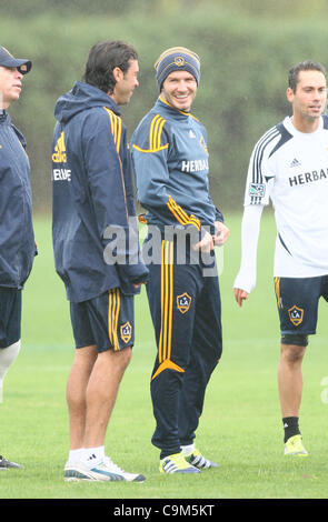 DAVID BECKHAM DAVID BECKHAM'S FIRST DAY BACK AT LA GALAXY TRAINING CARSON LOS ANGELES CALIFORNIA USA 23 January 2012 Stock Photo