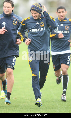 DAVID BECKHAM DAVID BECKHAM'S FIRST DAY BACK AT LA GALAXY TRAINING CARSON LOS ANGELES CALIFORNIA USA 23 January 2012 Stock Photo