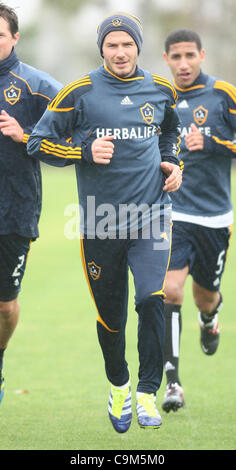 DAVID BECKHAM DAVID BECKHAM'S FIRST DAY BACK AT LA GALAXY TRAINING CARSON LOS ANGELES CALIFORNIA USA 23 January 2012 Stock Photo