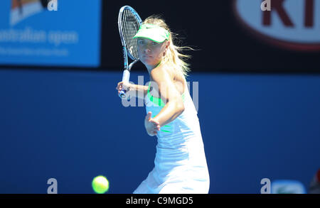 Maria Sharapova playing Ekaterina Makarova at the Australian Open Tennis, Melbourne, January 25, 2012. Stock Photo