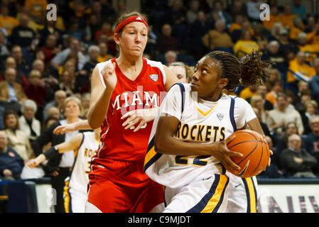 Jan. 25, 2012 - Toledo, Ohio, U.S - Toledo guard Andola Dortch (22) drives to the basket against Miami (OH) forward Kirsten Olowinski (45) during second-half game action.  The Toledo Rockets, of the Mid-American Conference West Division, defeated the Miami RedHawks, of the MAC East Division, 79-66 a Stock Photo