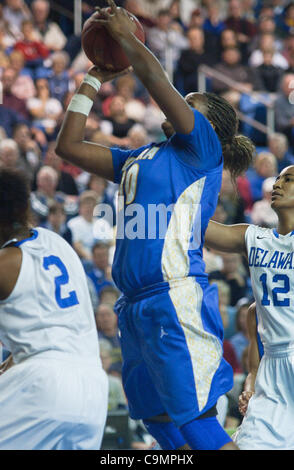 Jan. 26, 2012 - Newark, Delaware, United States of America - 01/26/12 Newark DE: Hofstra Junior Forward Shante Evans #30 attempts a mid range shot during a Colonial Athletic Association basketball game against Delaware Thursday, Jan. 26, 2012 at the Bob carpenter center in Newark Delaware.....All-Am Stock Photo