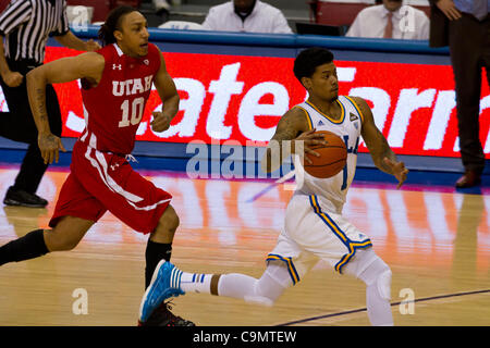 Jan. 26, 2012 - Los Angeles, California, U.S - Utah Utes Dijon Farr (10) chases down UCLA Bruins Tyler Lamb (1) on a breakaway.  The UCLA Bruins defeat the Utah Utes 76-49 at the Sports Arena in Los Angeles. (Credit Image: © Josh Chapel/Southcreek/ZUMAPRESS.com) Stock Photo