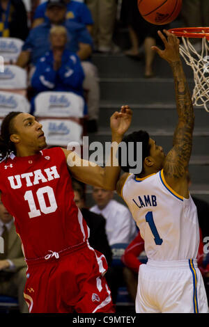 Jan. 26, 2012 - Los Angeles, California, U.S - Utah Utes Dijon Farr (10) chases down UCLA Bruins Tyler Lamb (1) on a breakaway.  The UCLA Bruins defeat the Utah Utes 76-49 at the Sports Arena in Los Angeles. (Credit Image: © Josh Chapel/Southcreek/ZUMAPRESS.com) Stock Photo