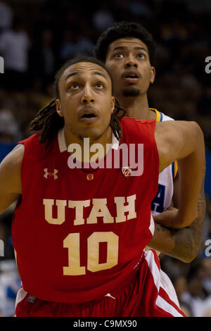 Jan. 26, 2012 - Los Angeles, California, U.S - Utah Utes Dijon Farr (10) tries to hold back UCLA Bruins Tyler Lamb (1) in second half action.  The UCLA Bruins defeat the Utah Utes 76-49 at the Sports Arena in Los Angeles. (Credit Image: © Josh Chapel/Southcreek/ZUMAPRESS.com) Stock Photo