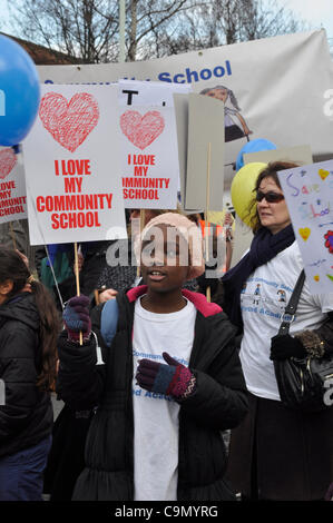 28/01/2012 Haringey, London UK. A young student protests against plans to turn Downhills primary school Tottenham into a sponsored academy. Stock Photo