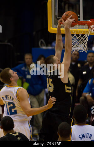 Jan. 28, 2012 - Los Angeles, California, U.S - Colorado Buffaloes Shane Harris-Tunks (15) dunks the ball in the first half.  The UCLA Bruins defeat the Colorado Buffalos 77-60 at the Sports Arena in Los Angeles. (Credit Image: © Josh Chapel/Southcreek/ZUMAPRESS.com) Stock Photo