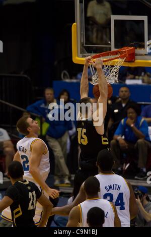 Jan. 28, 2012 - Los Angeles, California, U.S - Colorado Buffaloes Shane Harris-Tunks (15) dunks the ball in the first half.  The UCLA Bruins defeat the Colorado Buffalos 77-60 at the Sports Arena in Los Angeles. (Credit Image: © Josh Chapel/Southcreek/ZUMAPRESS.com) Stock Photo