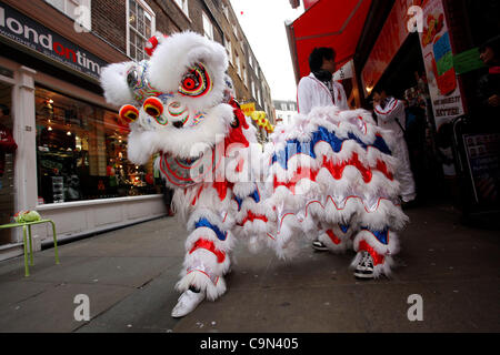 29/01/12, London. The Lion Dance taking place in Chinatown, London during Chinese New Year Stock Photo