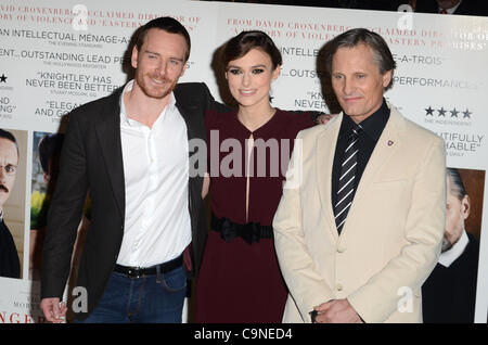 London, United Kingdom 31/01/2012 Michael Fassbender, Keira Knightley and Viggo Mortensen attends the gala premiere of 'A Dangerous Method' at the Crystal Room at The May Fair Hotel in London. (Photo Credit: Photobeat Images/Alamy) Stock Photo